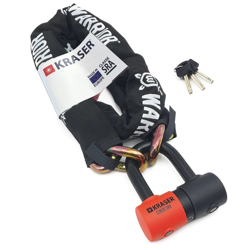 KRASER KR50100 High Security Anti Theft Chain Lock for Motorcycles + Mini U Disc Lock ø13.5/0.53in, SRA Approved, Fully Tested Versatile for Motorcycles, Scooters, Parking Anchor 100cm/3,2ft Long