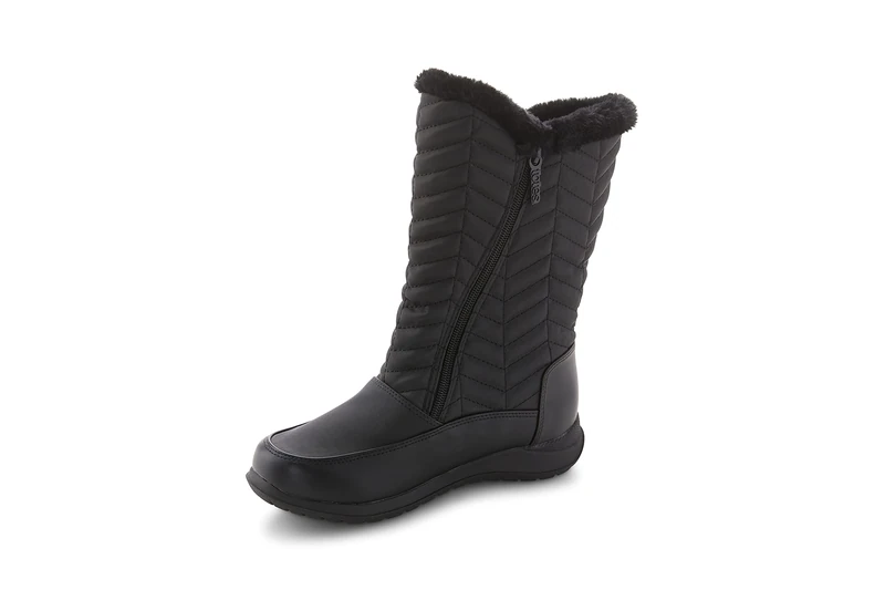 Totes Women's Winter, Rain & Snow Boots Insulated Warm Fur-Lined, Tall Mid-Calf Height, Chevron Black, 8 UK