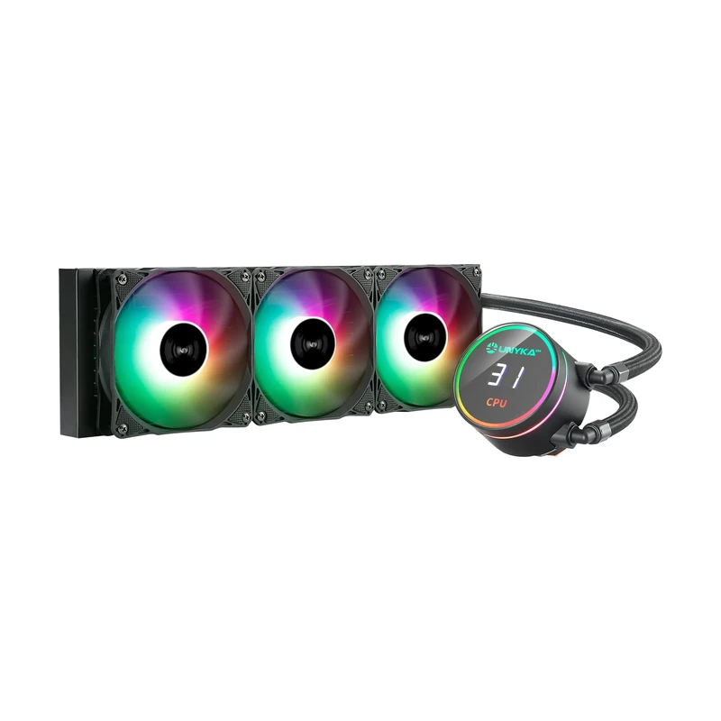 UNYKAch AquaStorm 360 CPU Liquid Cooling, Quiet Pump, CPU Temperature Control Display and Three RGB Fans with PWM Sensor