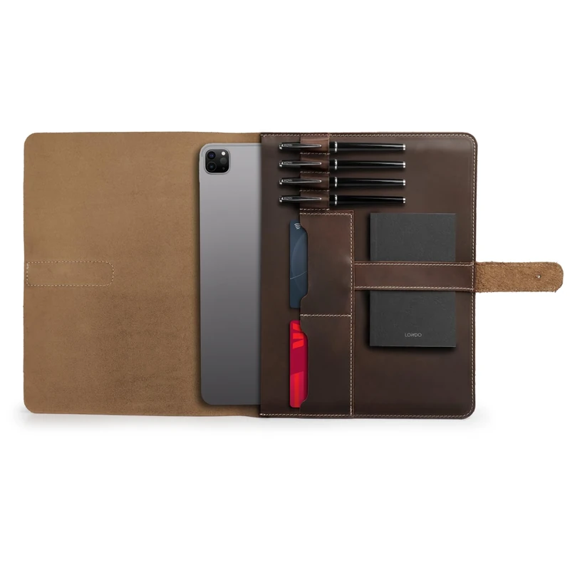 Londo Genuine Leather Tablet Cover with Two Card Slots & Leather Pen/Apple Pencil Holders (Brown, 12.9 Inch)