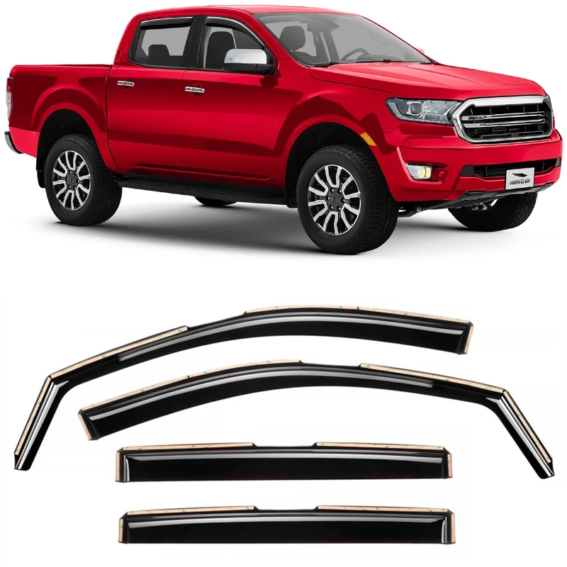 VORON GLASS in-Channel Extra Durable Rain Guards for Trucks Ford Ranger 2019-2021 SuperCrew, Window Deflectors, Vent Window Visors, 4 Pieces - 220160