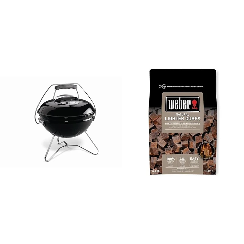Weber 1121004 Smokey Joe® Premium, Black & 17612 Lighter Cube, Mixed, 38x17x5 cm