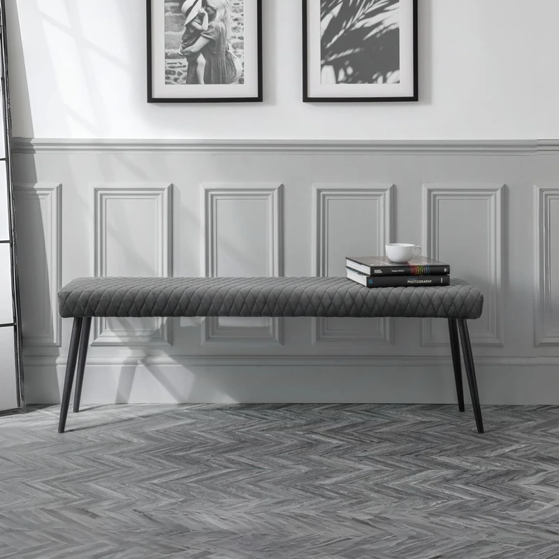 Julian Bowen Luxe Low Bench , Grey,Height: 47, Width: 140, Depth: 37cm