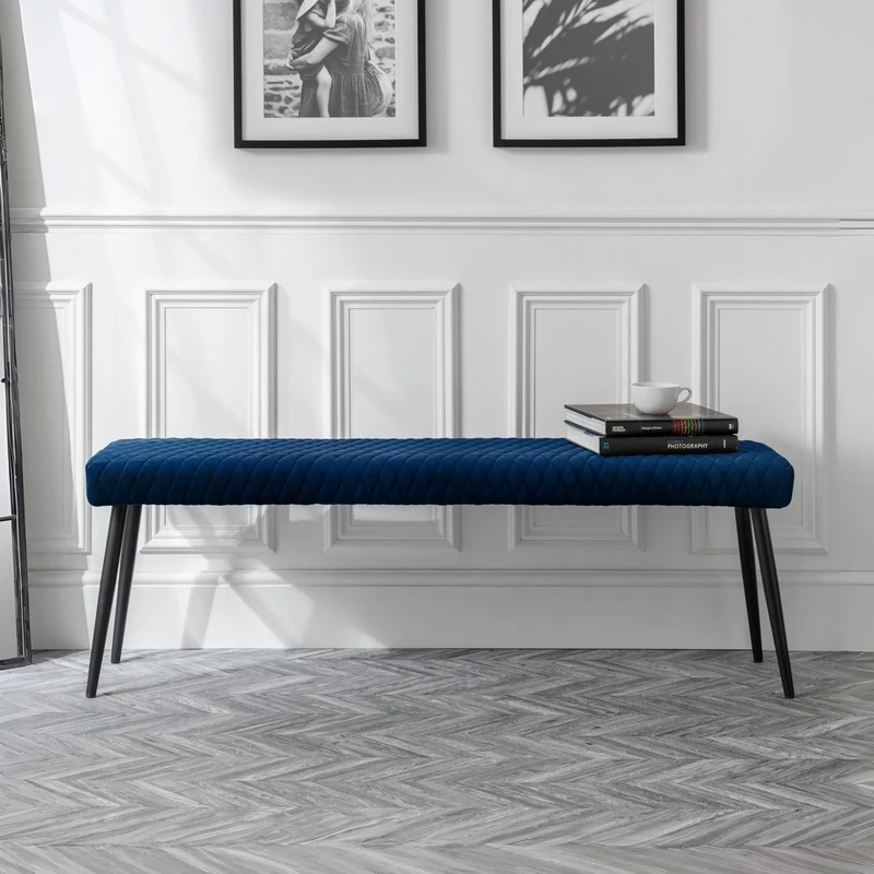 Julian Bowen Luxe Low Bench , Blue,Height: 47, Width: 140, Depth: 37cm