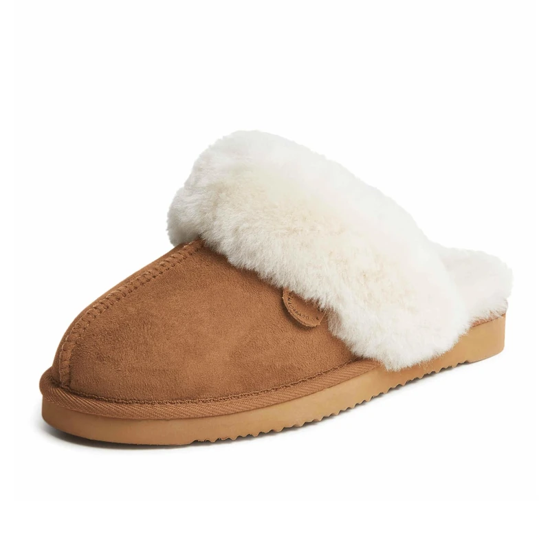 Dearfoams Women's Fireside Water Resistant Sydney Shearling Scuff Slipper, Chestnut, 4.5 UK