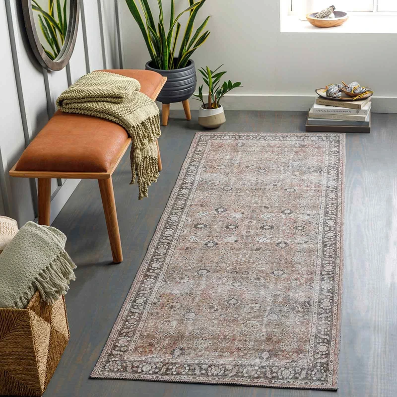 Livabliss Terjit Machine Washable Rug - Vintage Runner Rugs Living Room, 80x220 cm - Traditional Boho Rug Style, Dining Room, Kitchen, Outdoor, Hallway - Brown, Charcoal, Black