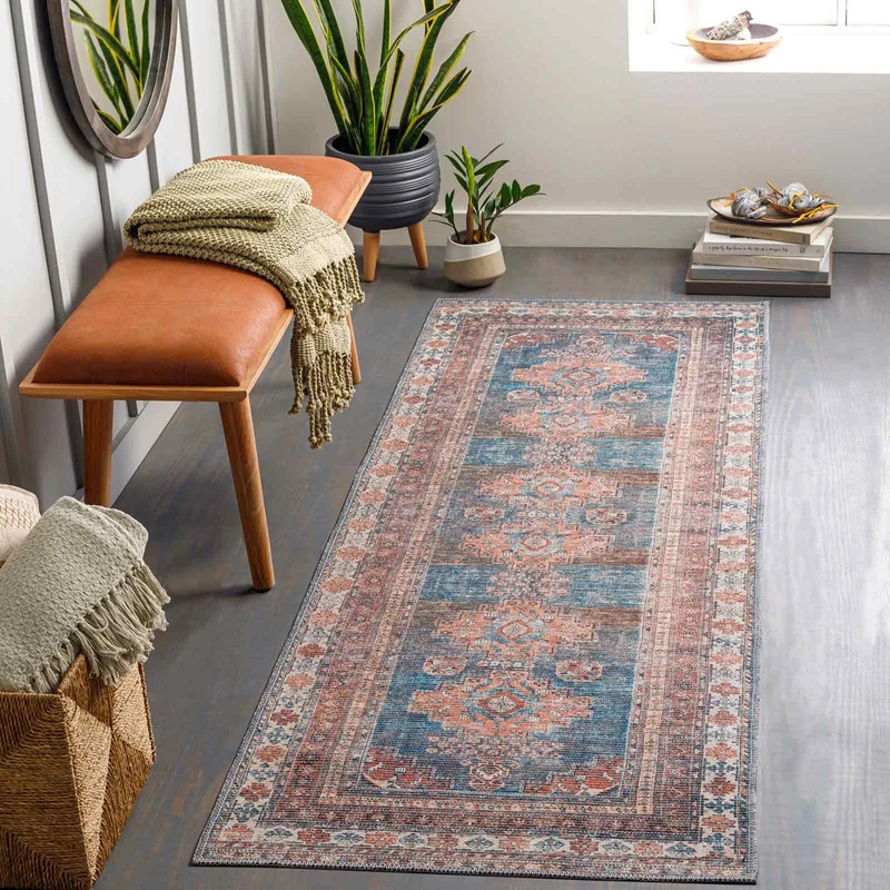 Livabliss Faraoun Machine Washable - Vintage Runner s Living Room, 80x220 cm - Traditional Boho Style, Dining Room, Kitchen, Outdoor, Hallway - Coral, Blue, Brown, Cream