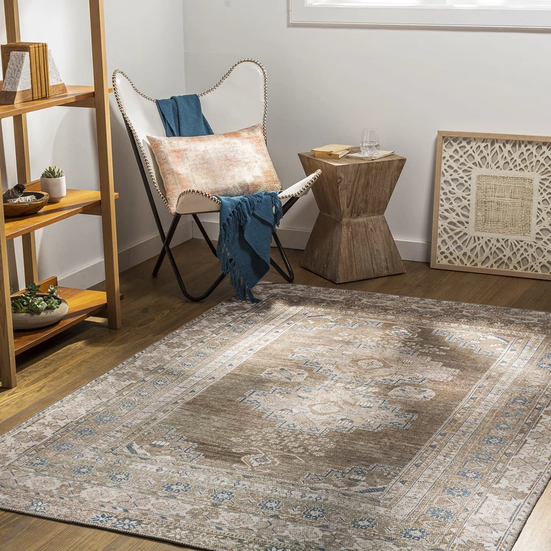 Livabliss Faraoun Machine Washable Rug - Vintage Runner Rugs Living Room, 80x220 cm - Traditional Boho Rug Style, Dining Room, Kitchen, Outdoor, Hallway - Brown, Blue, Beige