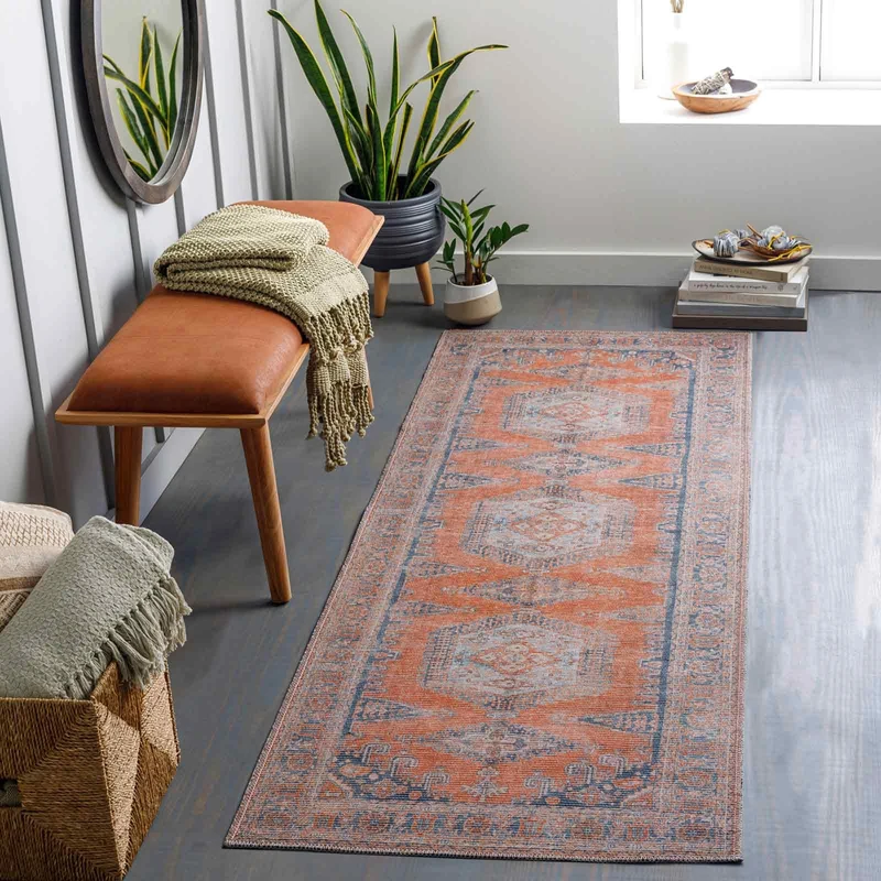 Livabliss Tessot Machine Washable - Vintage Runner s Living Room, 80x220 cm - Traditional Boho Style, Dining Room, Kitchen, Outdoor, Hallway - Burnt Orange, Blue, Tan