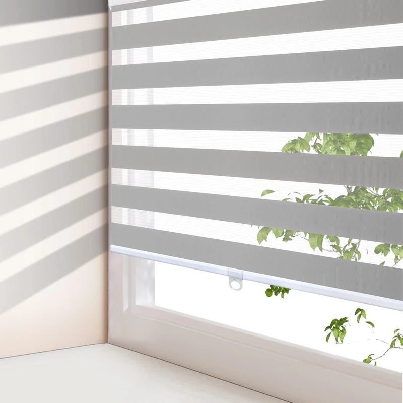 AOSKY Zebra Blinds Cordless Zebra Shades for Windows Free-Stop Roller Windows Shades Dual Layer Light Control for Day and Nigh, Light Filtering Window Shades for Home Easy to Install（W30 X H72, Grey）