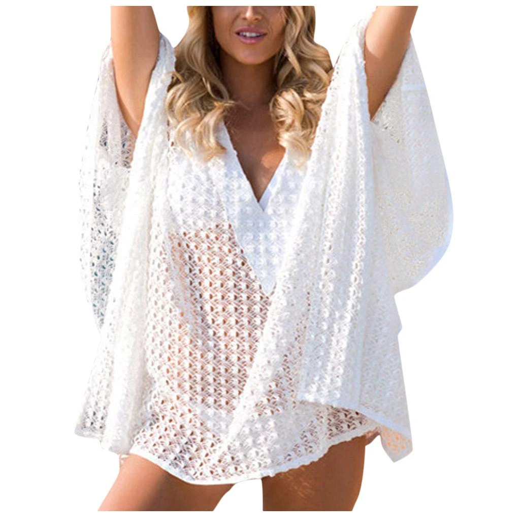 Cocila Beach Bikini Cover Ups for Women Ladies Lace Crochet Beachwear Cover Dress Tops Bathing Suit Pool Wrap Shawls White
