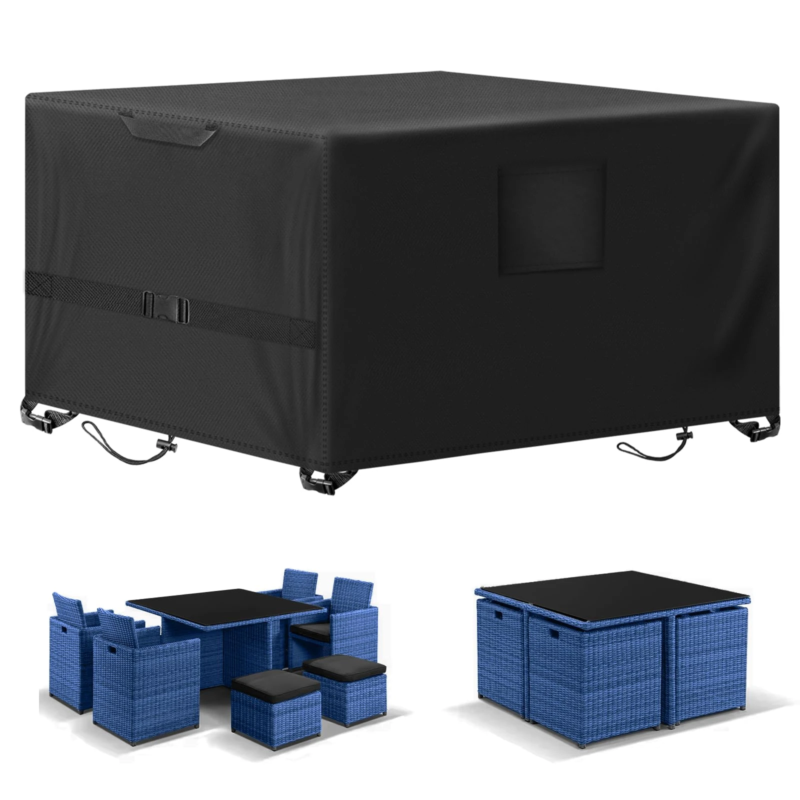 Kovshuiwe Garden Furniture Covers, Waterproof Furniture Cover ,Patio Table Covers 420D Heavy Duty Oxford Fabric Rattan Furniture Cover Windproof Anti-UV for Patio, Outdoor 120x120x74cm(Black)