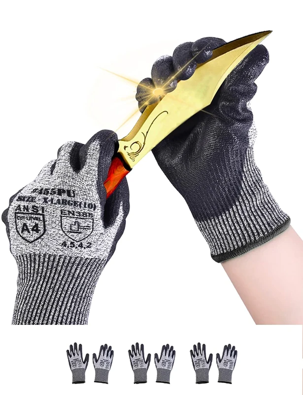 Donfri Cut Resistant Gloves High Performance Level 5 Protection Safety Work Gloves for Men Comfortable PU Coated Palm Cut Proof Gloves Gardening Food Grade Non-slip Machine Washable (XL, 3) - Image 1