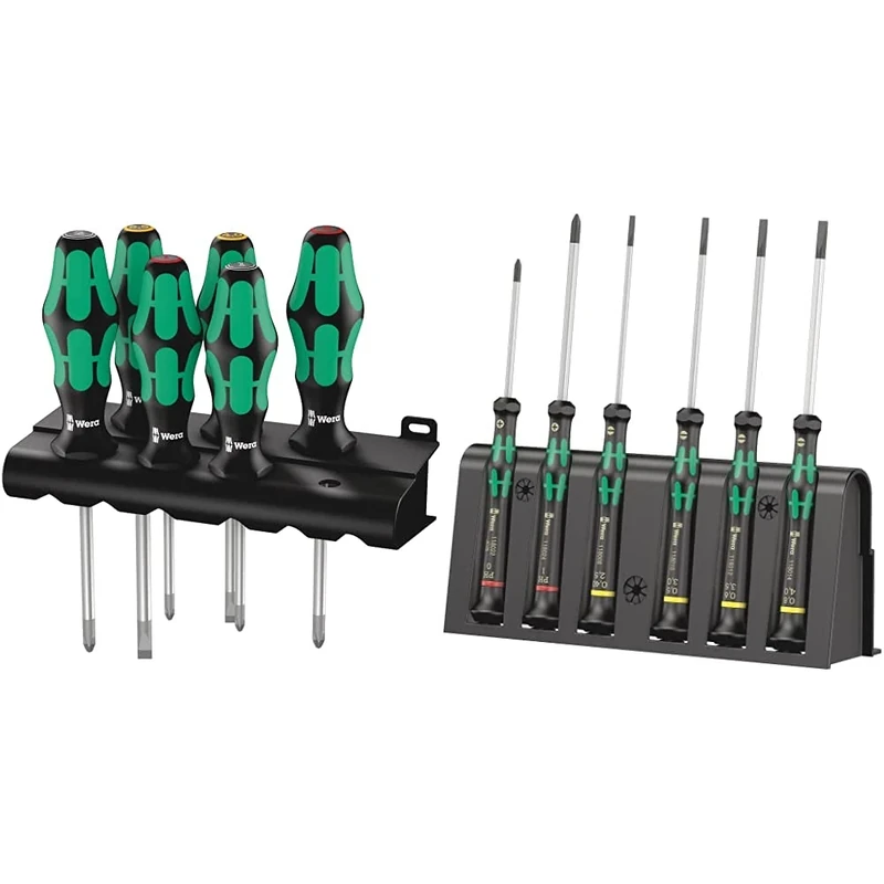 Wera Kraftform 300 Screwdriver Set 8 Piece & 2035/6 B Kraftform Micro Screwdriver Set, for Electronic Applications, PH/SL, 6 Piece, 05118152001