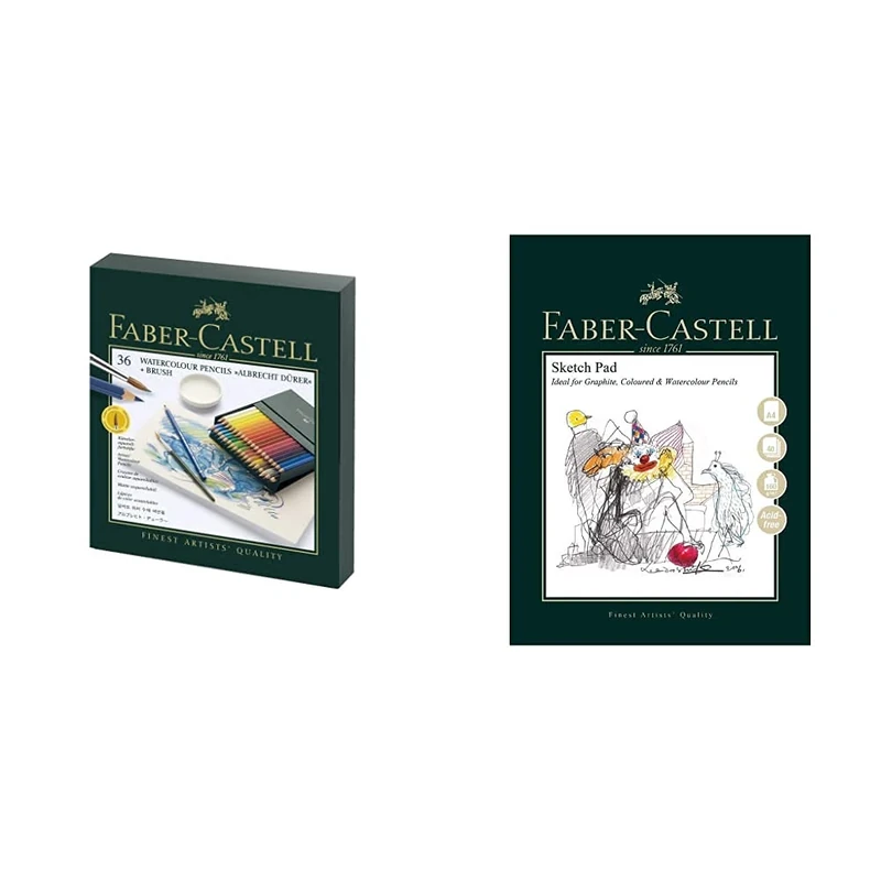 Faber-Castell Albrecht Durer Watercolour Pencils Gift Box x 36 Colours & Brush & Art & Graphic Sketch Pad, A4 160 gsm Pad of 40 Sheets