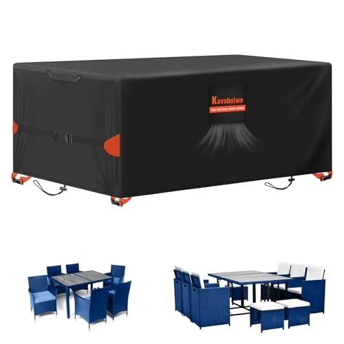 Kovshuiwe Garden Furniture Covers,Patio Furniture Cover Waterproof,Patio Table Covers 420D Heavy Duty Oxford Fabric Rattan Furniture Cover Windproof Anti-UV for Patio, Outdoor 120x120x74cm(Black)