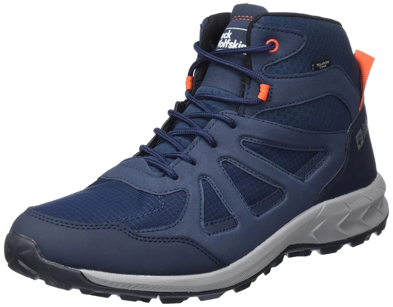 Jack Wolfskin Men's Woodland 2 Texapore MID M Sneaker, Dark Blue/red, 9 UK
