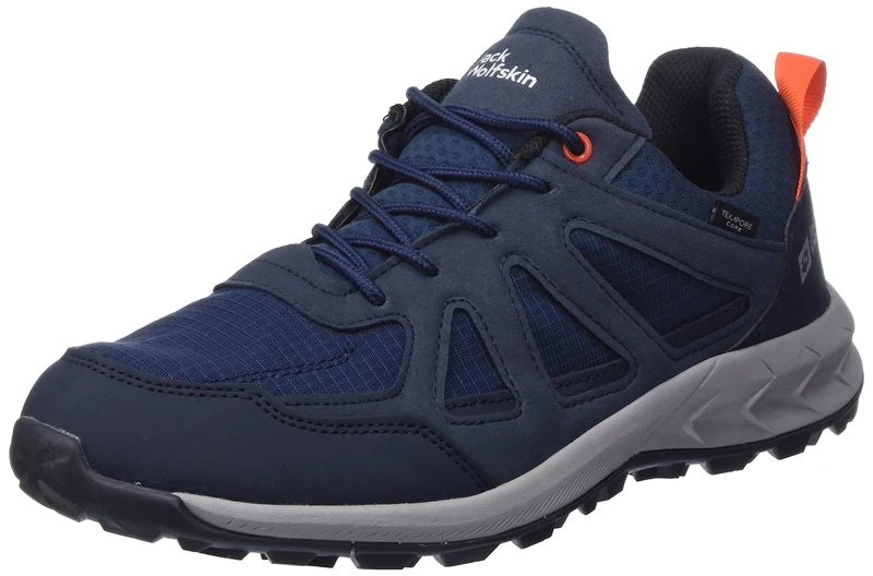 Jack Wolfskin Men's Woodland 2 Texapore Low M Sneaker, Dark Blue/red, 12.5 UK
