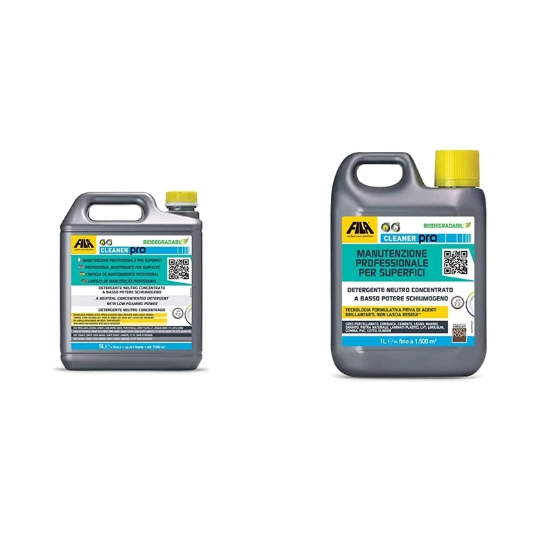 FILA Surface Care Solutions Concentrated Neutral Cleaner, 5L & Concentrated Neutral Detergent (Marble, Stone, Porcelain Tiles, Ceramic Tiles, Terracotta, Wood and Laminates), 1L