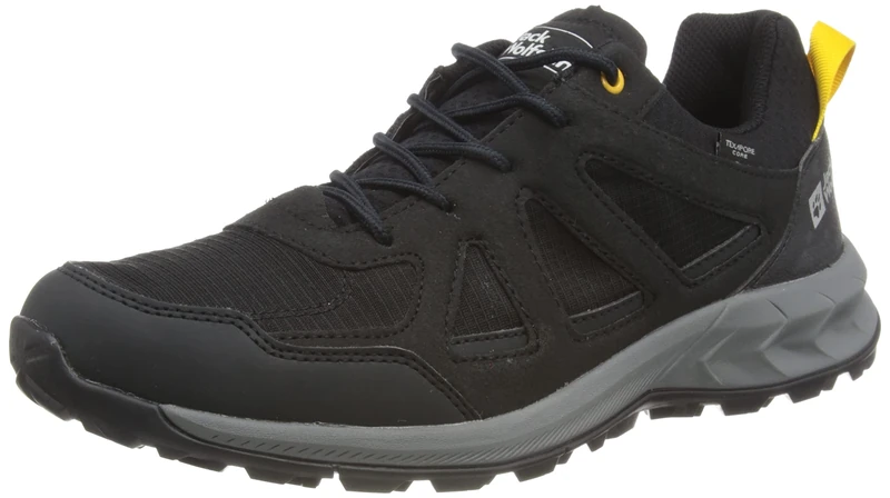 Jack Wolfskin Men's Woodland 2 Texapore Low M Sneaker, Black/Burly Yellow XT, 7 UK