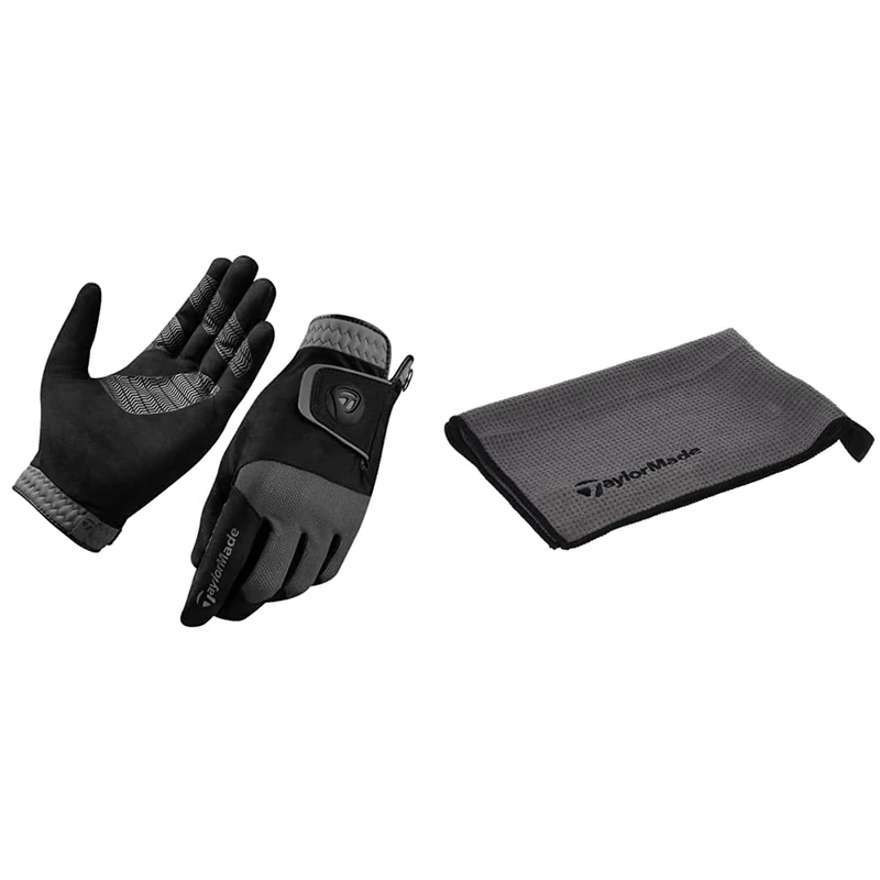 TaylorMade Men's Rain Control Golf Glove, Black, X-Large & Cart Towel