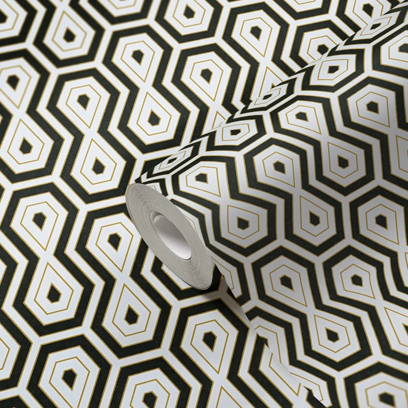 A.S. Création Vintage Wallpaper Jungle Chic Non-Woven 10.05 m x 0.53 m Gold Black White Made in Germany by Architects Paper 377075 37707-5