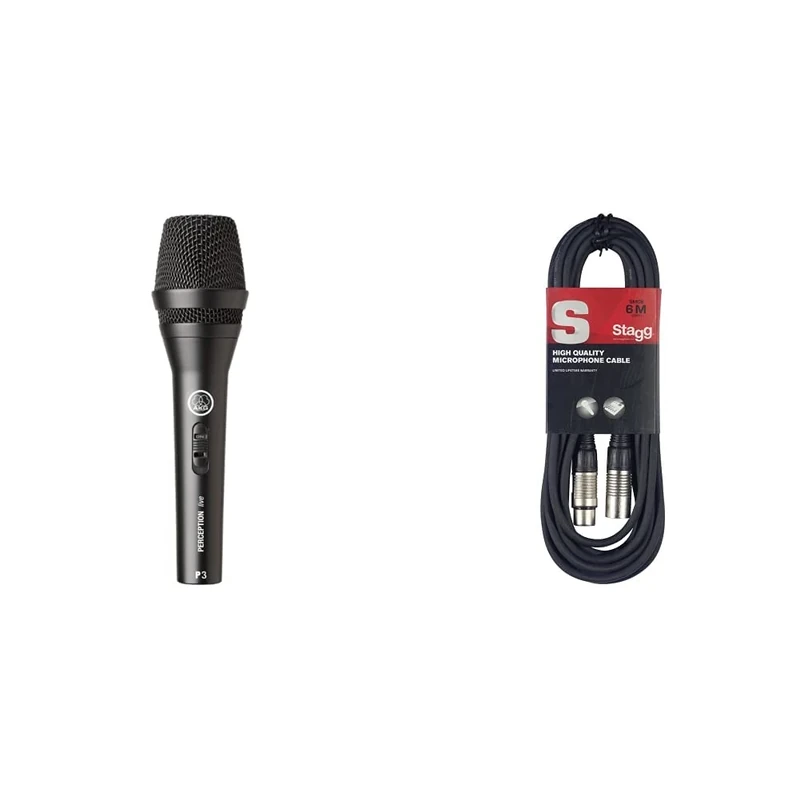 AKG P3s Professional Dynamic Live Vocal Microphone & Stagg SMC6 6 metre standard microphone cable