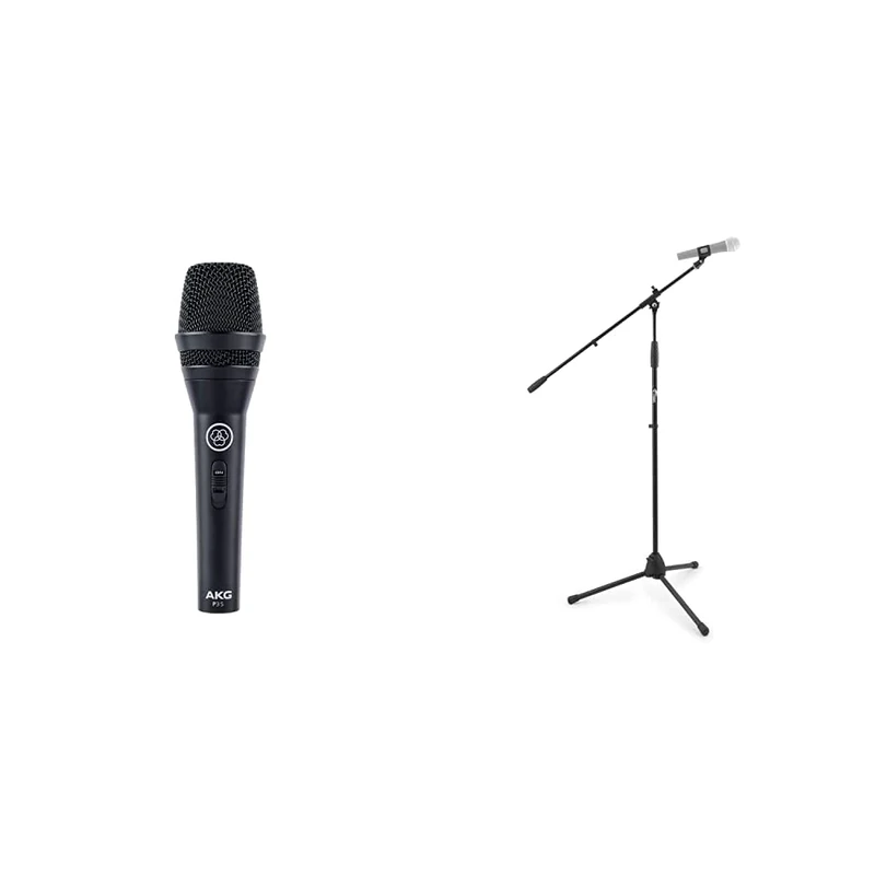 AKG P3s Professional Dynamic Live Vocal Microphone & Tiger MCA68-BK Microphone Boom Stand, Mic Stand with Free Mic Clip - Black