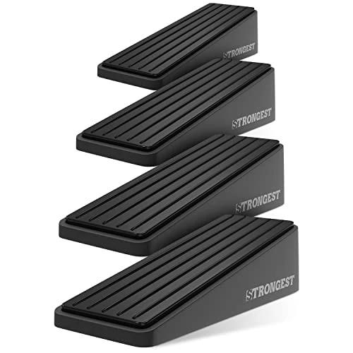 Strongest Home Wall & Door Stopper, Heavy Duty Door Stop Wedge Made of Premium Quality Zinc and Rubber Suits Any Door, Any Floor Set of 2 Plus Self Adhesive Wall Protectors (Black, 2 Pack)