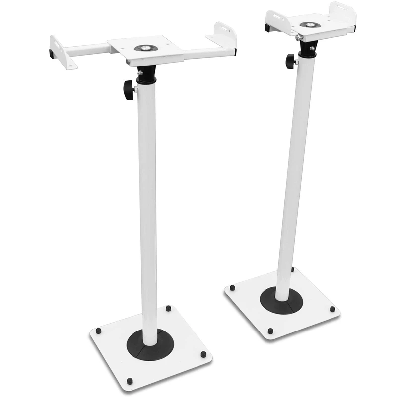 DRALL INSTRUMENTS BS16W, Set of 2 White Metal Speaker Stands with Adjustable Height and Cable Channel, Load Capacity 5 kg, Part Number BS16W