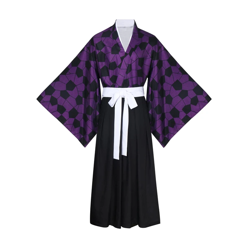 LINKOM Anime Demon Kokushibou Cosplay Costume Kimono Outfits Uniform Set for Men Boys Halloween Party, Purple，black, Medium