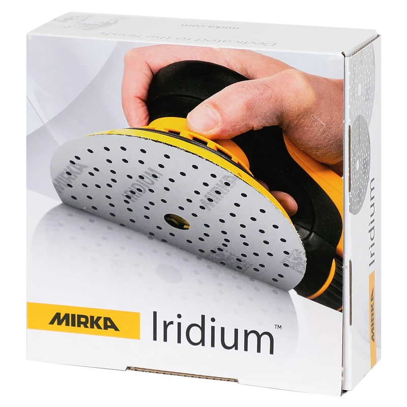 Mirka Iridium Premium Sandpaper Ø 150mm Hook & loop 121-Hole, Grit 1000, 50 pcs/For sanding of paint, putty, primer, wood, steel, mineral materials, plastic, glass fibre.