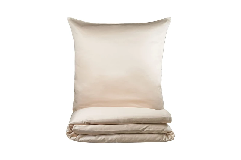 VANITA' DI RASO Cotton Satin Bed Linen Set, Premium Duvet Cover 135 x 200 cm, Pillowcase 80 x 80 cm, 100% Cotton Sand - Image 1
