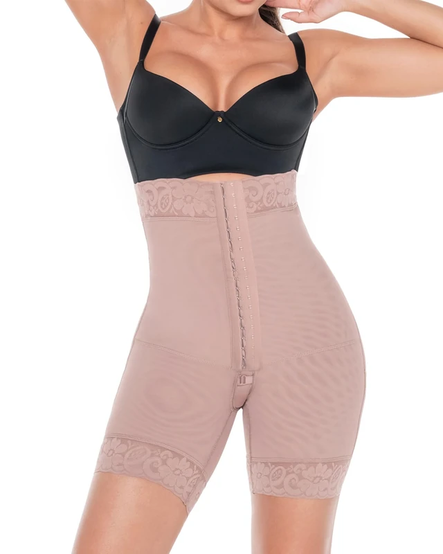 DELIE Fajas Colombianas Moldeadoras 346 High Compression Butt Lifting Shapewear Shorts BBL Shorts with Tummy Control, Cocoa, XXS