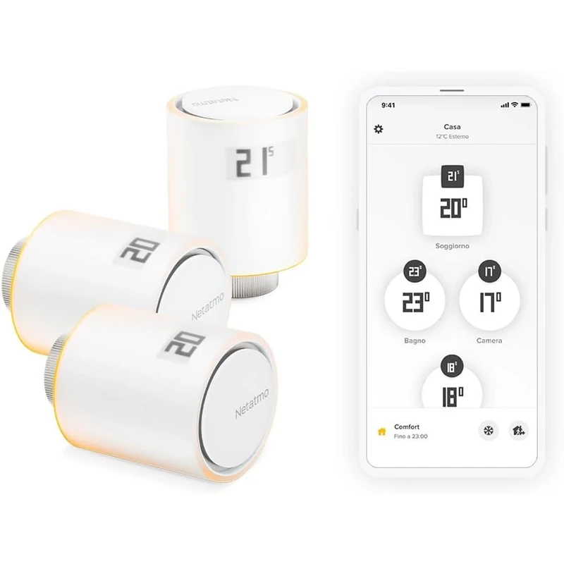 Netatmo Pack 3 Connected and Smart Thermostatic Heads, Accessory for Connected and Smart Thermostat, Thermostatic Valves for Radiators, NBU-NAV-EU