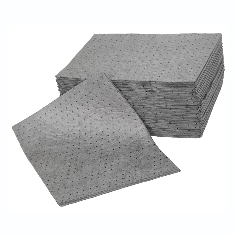 Maintenance Absorbent Pads - Absorb Oil, Water, Coolants, For General Use - Spill Control Sheets - 50cm x 40cm, 100 Sheets, Sonic Bonded Core with Spun Bound Top Layer, Grey - Indoor/Outdoor Use