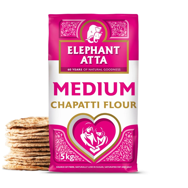 Elephant Atta Medium Chapatti Flour Atta | Medium Atta Flour | Naan Flour | Atta Flour | Roti Flour | Plain Flour | Bulk Flour | (5kg)