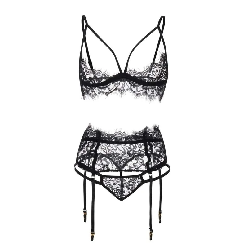 Women's Baby Dolls Women Erotic Lingerie Sexy Black Garter Sleepwear V Neck Transparent Lingerie-Negro_XL