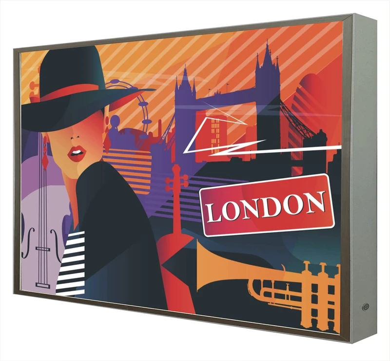 Picture with White Lacquered Wooden Frame Illuminated with LEDs Pop Art: London