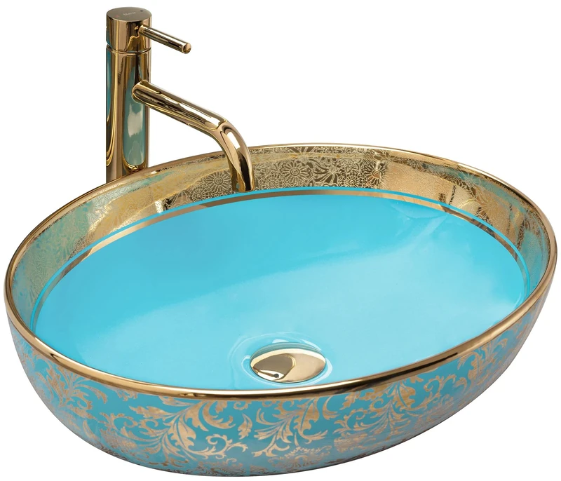 Rea Bathroom Sink Made of Ceramic Margot Blue/Gold - Pattern - REA-U8709
