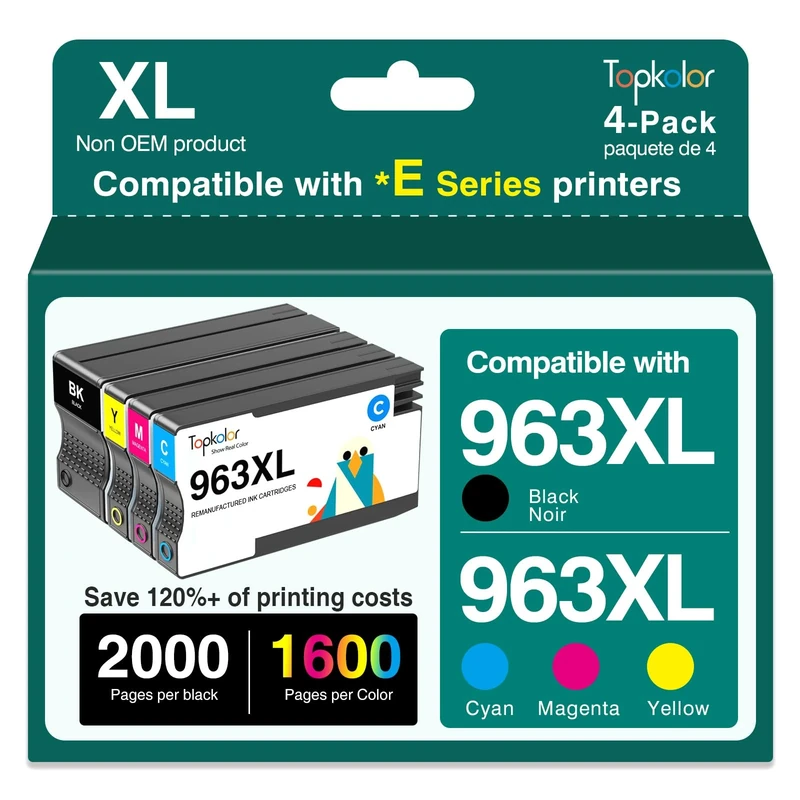 Topkolor 963XL Ink Cartridges Multipack Remanufactured for HP 963XL 963 for HP Officejet Pro 9010e 9010 Ink Cartridges 9012 9012e 9020 9020e 9014 9014e 9015 9015e 9018e 9019e 9022 9025e