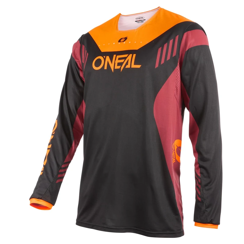 O'NEAL Motocross Shirt Long Sleeve MX MTB Mountain Bike Lightweight Materials, Breathable Material, Comfortable & Loose Fit Element FR Jersey Hybrid Adult, Black/red/Orange, S