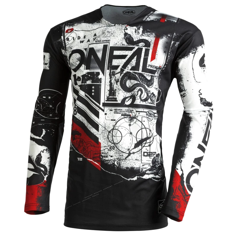 O'NEAL | Motocross Shirt Long Sleeve | MX MTB Mountainbike | Lightweight Material, Ergonomic Slim Fit Cut Mayhem Jersey Scarz V.22 | Adult | Black White Red | Size XXL