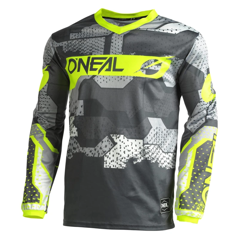 O'NEAL | Motocross Jersey Long Sleeve | MX Enduro | Padded Elbow Protection, V-Neck, Breathable | Element Jersey Camo V.22 | Adult | Grey Neon Yellow | Size S