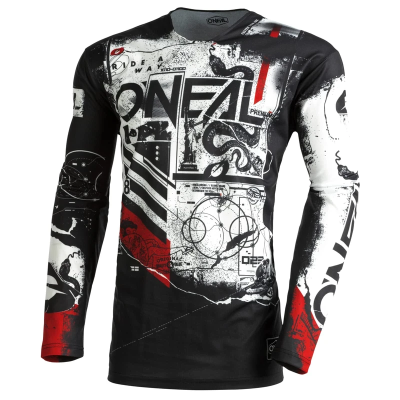 O'NEAL | Motocross Shirt Long Sleeve | MX MTB Mountain Bike | Lightweight Material, Ergonomic Slim Fit Cut Mayhem Jersey Scarz V.22 | Adult | Black White Red | Size S