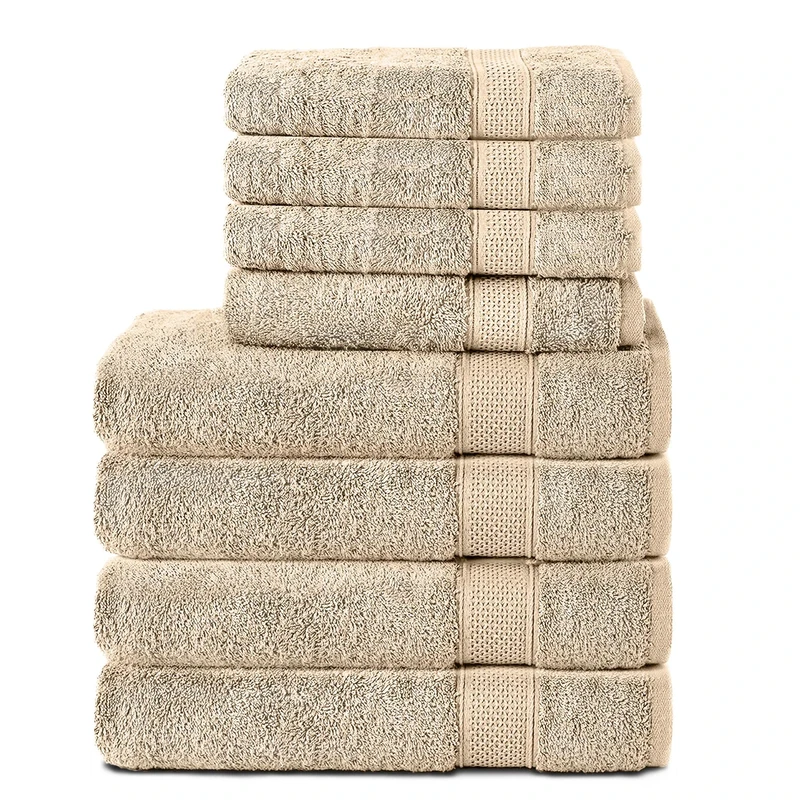 Komfortec 4X towels 50x100 cm and 4X shower towels 70x140 cm set | Terrycloth Bath Towel & Hand Towel Set Large | 100% cotton - soft | Quick drying | Sand / beige