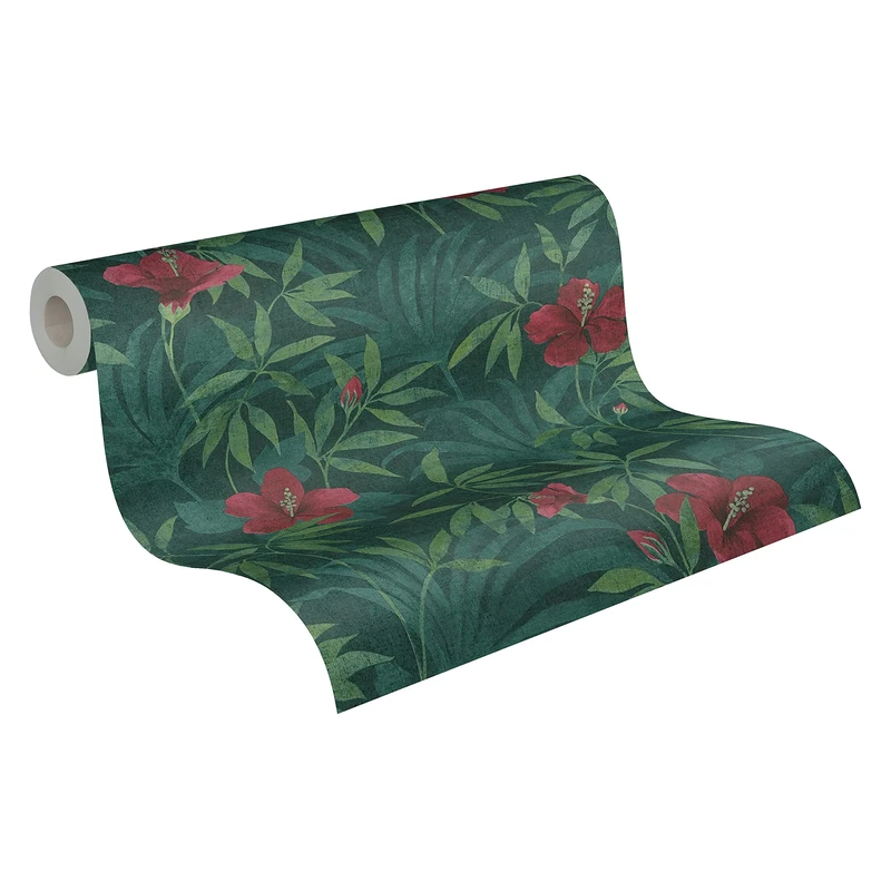 Floral Wallpaper Cuba Non-Woven 10.05 m x 0.53 m Green Red Made in Germany A.S. Création 380281 38028-1