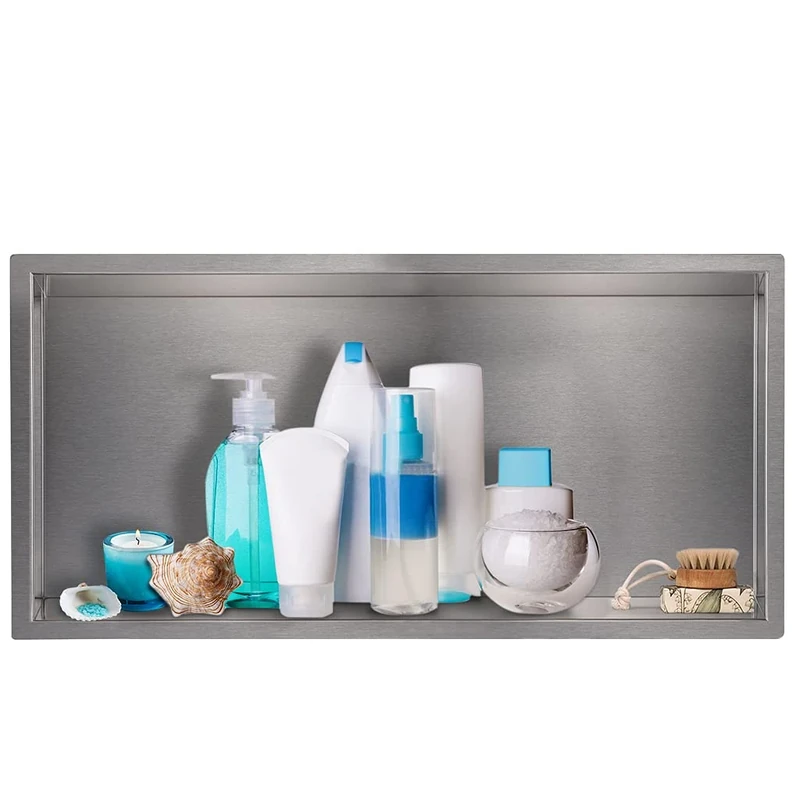 Sanbege 24"×12" Shower Niche Brushed Stainless Steel, Recessed Shower Caddy, Bathroom Shelf Insert Fits for 22.8"x11" Wall Hole Installation (Nickel)