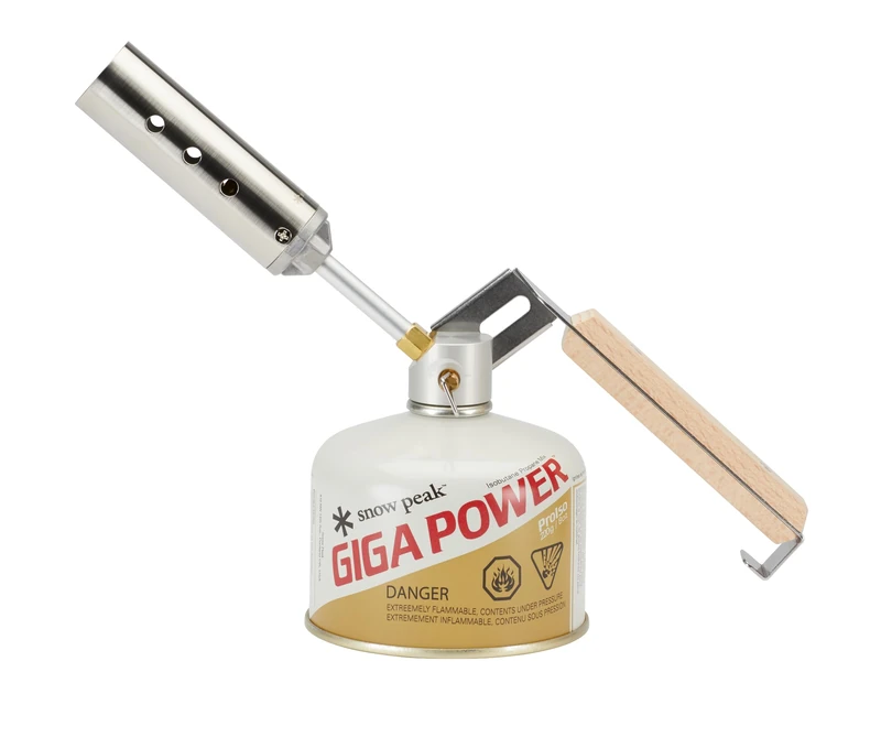 Snow Peak Folding Camping Cooking Torch, Compact Wooden Design, Iso-Butane Fuel Compatibility, Powerful Flame for Cooking Outdoors, Ideal for Takibi Fire & Grill