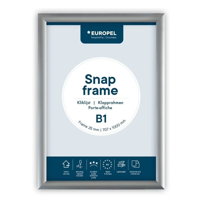 EUROPEL Snap Frame B1, 25 mm | Aluminium Anodised Construction & Anti-Glare Cover | Clip Poster Holders for Retail & Advertising Displays | Notice Sign Board Frame for Walls
